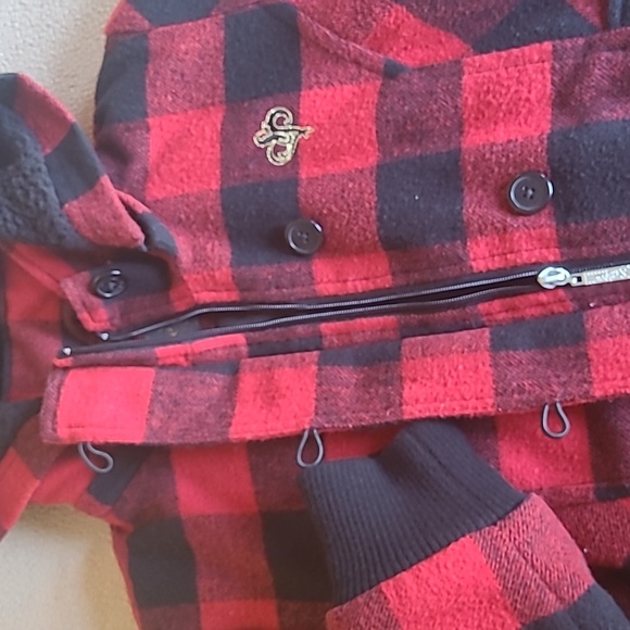 South Pole Red and Black Checkered Jacket Size M, Removable Hood, Zips & Buttons - Picture 3 of 12